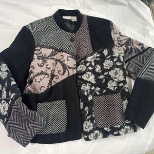 KORET In The Night Women's Patch Mixed Print Black Gray Pink Blazer Jacket 10P